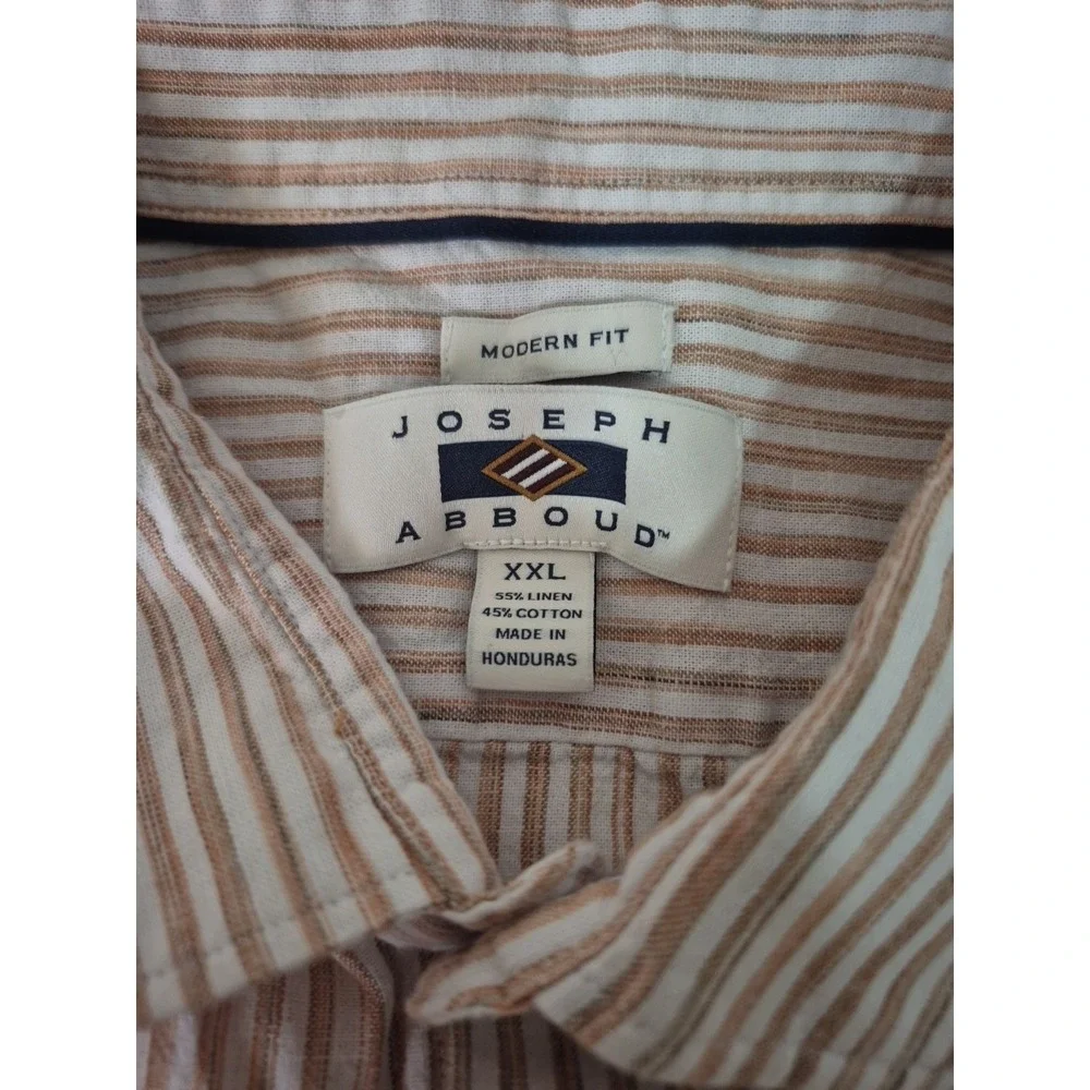Joseph Abboud Shirt Mens‎ XXL Brown Striped Modern Fit Linen Blend Long Sleeve